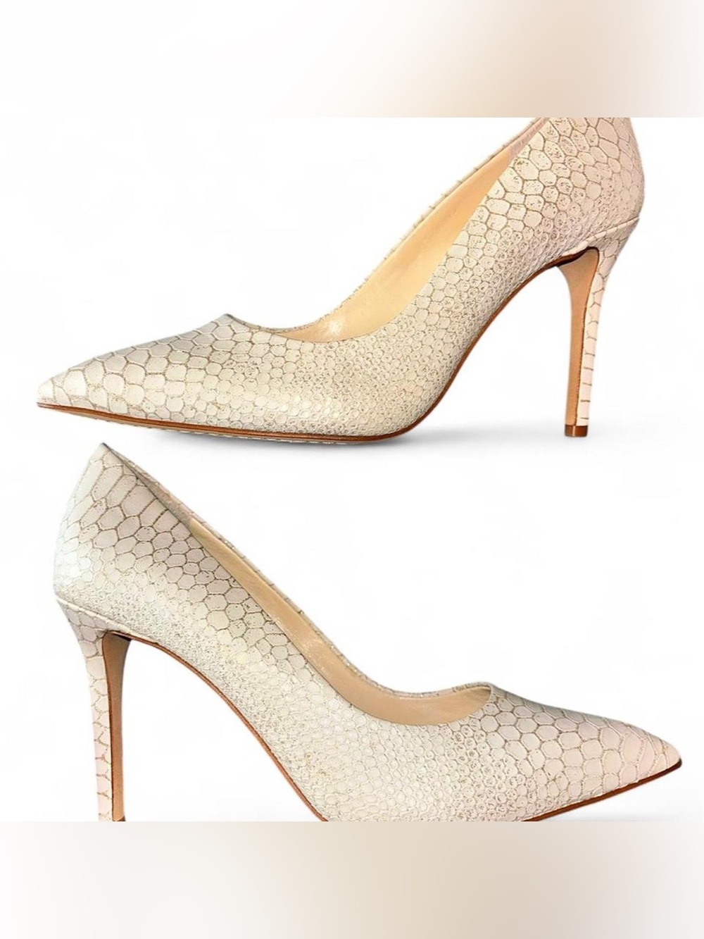 Vince Camuto Cream Textured Pointed Toe Pumps